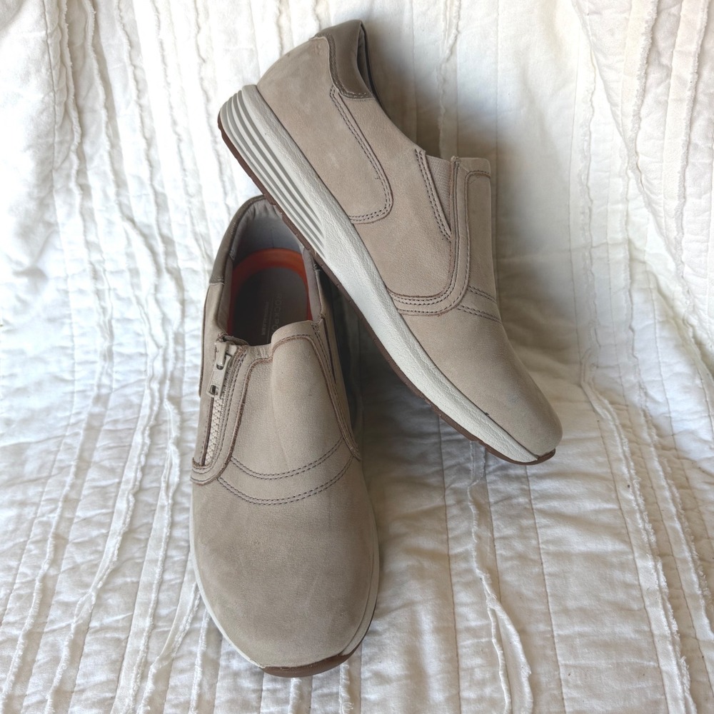 Rockport ProWalker Trustride Slip On Taupe Suede Metallic Zip Walking Shoes  8